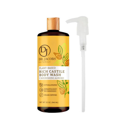 Picture of Dr Jacobs Naturals Pure Castile Liquid Soap Gel - Hydrating (Almond Honey 32 oz. with Pump) Made with Premium Organic Oils - Vegan, No Palm Oil, GMO Free - Concentrated, Multi-Purpose for Face, Body, Hair, Pets, Laundry and Dishes - Hypoallergenic a