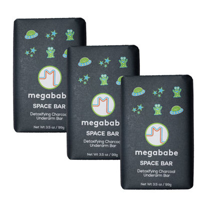 Picture of Megababe Underarm Bar Soap - Space Bar | With Detoxifying Charcoal for Odor Control | 3.5 oz - 3 Pack