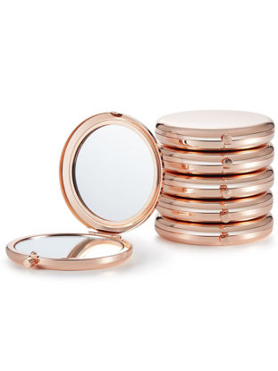Picture of Getinbulk Compact Mirror Bulk, Pack of 6 Double-Sided 1X/2X Magnifying Metal Makeup Mirrors(Round, Rose Gold)
