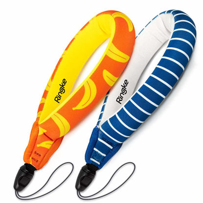 Picture of Ringke Waterproof Float Strap (2 Pack), Underwater Floating Strap, Wristband, Hand Grip, Lanyard Compatible with Camera, Phone, Key and Sunglasses (Banana & Navy Stripes)