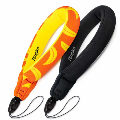 Picture of Ringke Waterproof Float Strap (2 Pack), Underwater Floating Strap, Wristband, Hand Grip, Lanyard Compatible with Camera, Phone, Key and Sunglasses (Banana & Black)