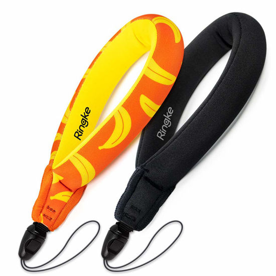 Picture of Ringke Waterproof Float Strap (2 Pack), Underwater Floating Strap, Wristband, Hand Grip, Lanyard Compatible with Camera, Phone, Key and Sunglasses (Banana & Black)