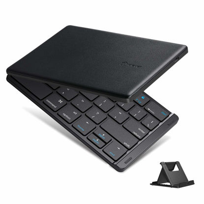 Picture of iClever BK06 Mate Foldable Bluetooth Keyboard, Wireless Portable Keyboard - Pocket Size Multi-Device Keyboard, Ultra Slim Leather Keyboard for iOS, Android, Windows, Tablet, iPhone, Laptops, Mac