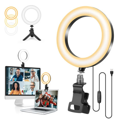 Picture of Ring Light with Tripod Stand & Clip for Laptop Video Calls,5" Small Portable Ring Light Desktop Ring Light for Zoom Meetings, Video Conference Ring Light for PC Monitor Computer Webcam iMac