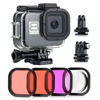 Picture of SOONSUN Waterproof Housing Case for GoPro Hero 8 Black with 4-Pack Diving Filter - 60M Underwater Diving Housing Built-in Dual Cold Shoe Slots with Red, Light Red, Magenta and 5X Macro Filter