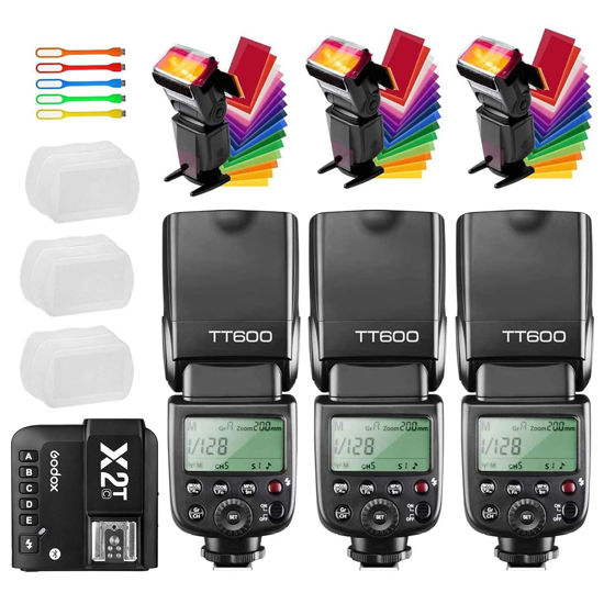 GetUSCart- Godox 3PCS TT600 Speed Sync 2.4G GN60 Camera Flash Speedlite  Kit, 3X TT600+Diffuers+Filters High Flash with Godox X2T-C Wireless Remote  Trigger Transmitter for Canon Cameras, USB LED Light
