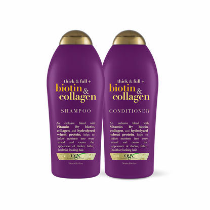 Picture of OGX Thick & Full + Biotin & Collagen Extra Strength Volumizing Shampoo + Conditioner with Vitamin B7 & Hydrolyzed Wheat Protein for Fine Hair, 25.4 oz Pack of 2