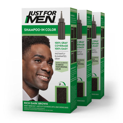 Picture of Just For Men Shampoo-In Color (Formerly Original Formula), Mens Hair Color with Keratin and Vitamin E for Stronger Hair - Rich Dark Brown, H-47, Pack of 3
