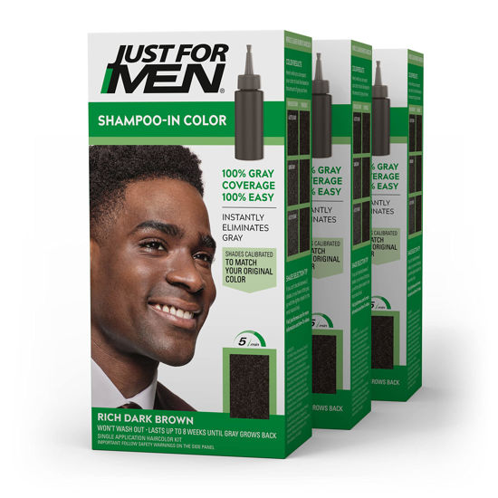Picture of Just For Men Shampoo-In Color (Formerly Original Formula), Mens Hair Color with Keratin and Vitamin E for Stronger Hair - Rich Dark Brown, H-47, Pack of 3