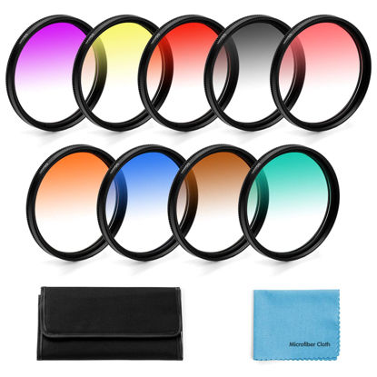 Picture of 52mm Graduated Color Filters Kit 9 Pieces Gradual Colour Lens Filter Kit Set Accessory for Canon Nikon Sony Pentax Olympus Fuji DSLR Camera + Lens Filter Pouch +Lens Cleaning Cloth