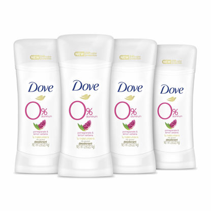 Picture of Dove 0% Aluminum Deodorant 24 Hours Odor Protection Pomegranate+Lemon Verbena With ¼ Moisturizers and 0% Alcohol, 2.6 Ounce (Pack of 4)