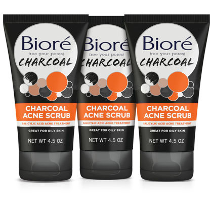 Picture of Bioré Charcoal Acne Face Scrub, with 1% Salicylic Acid and Natural Charcoal, Helps Prevent Breakouts and Absorb Oil for Deep Pore Cleansing, 4.5 Ounce (Pack of 3)