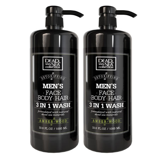 Picture of Dead Sea Collection 3 in 1 Body Wash for Men - Amber Wood Cleanser for Body, Hair and Face - Pack of 2 Bottles (33,8 Fl. Oz. Each)