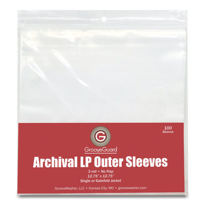 Picture of GrooveWasher GrooveGuard: Archival LP Outer Sleeves |100 Premium 3mil Clear Flush Cut Vinyl Record Sleeves (12.75” x 12.625”), Protect Your LP Album Jackets