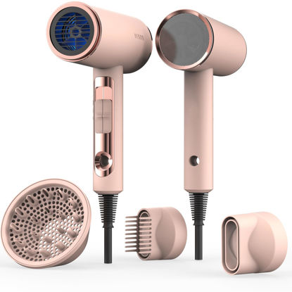 Picture of FUNTIN Hair Dryer, Blow Dryer with Diffuser 2023 Updated 1800w, Ionic for Women Curly 4c Thick Hair Pink