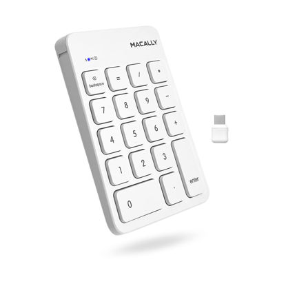 Picture of Macally 2.4G Wireless Numeric Keypad USB C - The Perfect MacBook Sidekick - Rechargeable USB C Number Pad with 18 Scissor Switch Keys - Type C Numeric Keypad for Mac PC iPad and Chrome - White