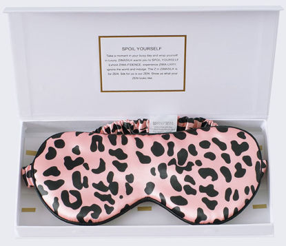 Picture of ZIMASILK 100% 22Momme Mulberry Silk Sleep Mask for Sleeping, Filled with Premium Mulberry Silk, Softest & Breathable Silk Eye Sleeping Mask (Leopard-Black Pink)