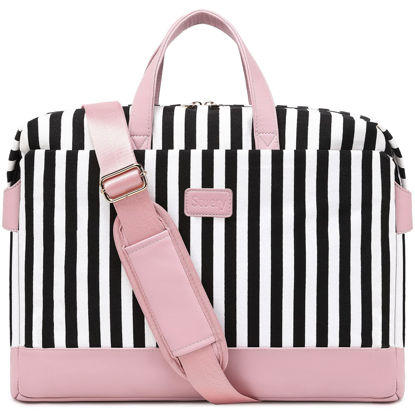 Picture of Stuery Laptop Bag for Women, Lightweight 15.6 Inch Computer Bag with Rfid Pocket Sleeve, Cute Girly Slim Messenger Bag Briefcase Laptop Case, Carrying Work Bag For Office Travel School, Pink Stripes