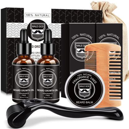 Picture of MALE GOD Beard Growth Kit - Beard Kit W/Beard Growth Oil(2 Pack), Beard Balm, Beard Comb, Beard Growth Product for Patchy Beard - Birthday Gifts for Him Husband Boyfriend Dad, Christmas Gifts for Men