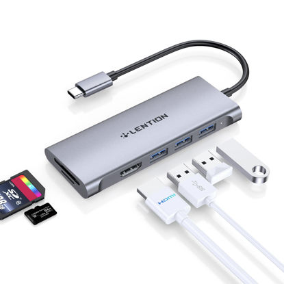 Picture of LENTION USB C Hub with 4K HDMI, 3 USB 3.0, SD 3.0 Card Reader Compatible 2023-2016 MacBook Pro 13/15/16, New Mac Air/iPad Pro/Surface, More, Multiport Stable Driver Dongle Adapter (CB-C34, Space Gray)