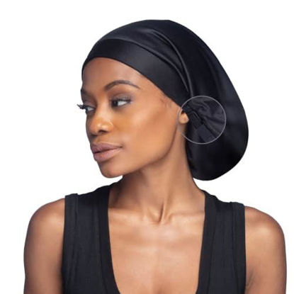 Picture of Hairbrella Satin Lined Adjustable Sleep Cap - Sleeping Caps for Women to Protect Hair, Satin Band Edge, Silk Bonnet Black