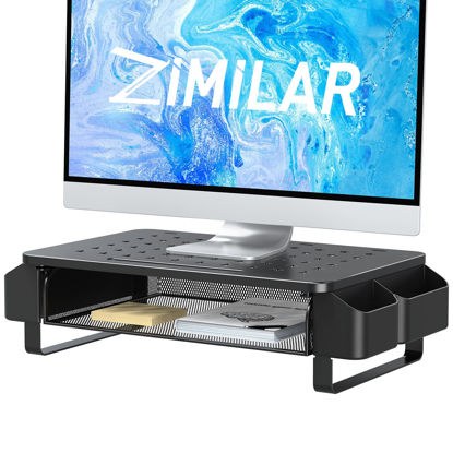 Picture of Zimilar Monitor Stand Riser with Drawer, Monitor Riser with Side Storage Pockets for Desk, Metal Monitor Stand for Laptop, PC Screen, Printer, iMac, Computer Monitor Stand for Home Office