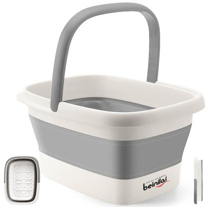 Picture of Collapsible Foot Bath Basin for Soaking Feet,Foot Soak Tub,Plastic Foot Bucket with Handles and Massage Acupoint,Foldable Laundry Basket-Gery