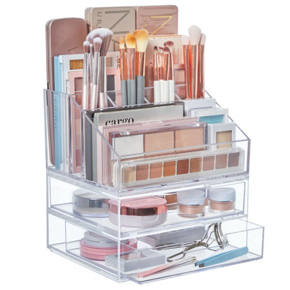 Picture of STORi Chloe Stackable Clear Makeup Holder and Double Organizer Drawer Set | Organize Cosmetics and Beauty Supplies | Made in USA