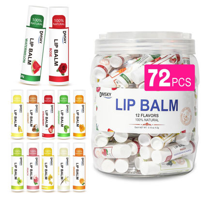 Picture of DMSKY 72-Pack Vitamin E Lip Balm Bulk with Coconut Oil 12 Flavors -100% Natural Ingredients - Lip Moisturizer Treatment - Party Favors Bulk Lip Balm
