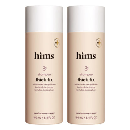 Picture of hims thick fix hair shampoo for thinning hair with saw palmetto to add volume and moisture, no parabens or sulfates, vegan and cruelty free, 2 pack, 6.4oz