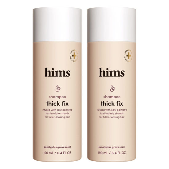 Picture of hims thick fix hair shampoo for thinning hair with saw palmetto to add volume and moisture, no parabens or sulfates, vegan and cruelty free, 2 pack, 6.4oz