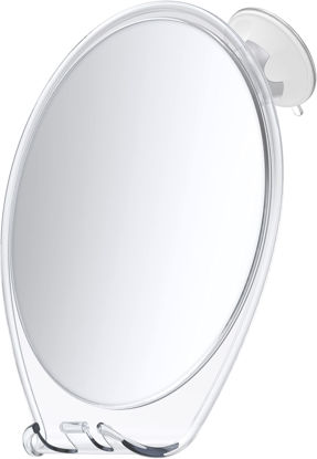 Picture of HoneyBull Shower Mirror Fogless for Shaving - with Suction, Razor Holder for Shower & Swivel, Small Mirror, Shower Accessories, Bathroom Mirror, Holds 2 Razors (Extra-Large White)