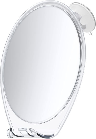 Picture of HoneyBull Shower Mirror Fogless for Shaving - with Suction, Razor Holder for Shower & Swivel, Small Mirror, Shower Accessories, Bathroom Mirror, Holds 2 Razors (Extra-Large White)