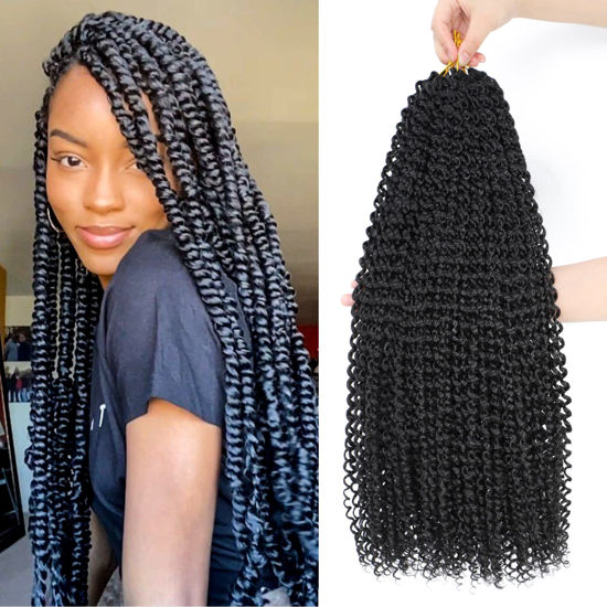 Picture of Dansama 24 Inch Passion Twist Hair Water Wave Braiding Hair for Butterfly Style Crochet Braids Bohemian Hair Extensions (24inch, 1B, Economy Pack)