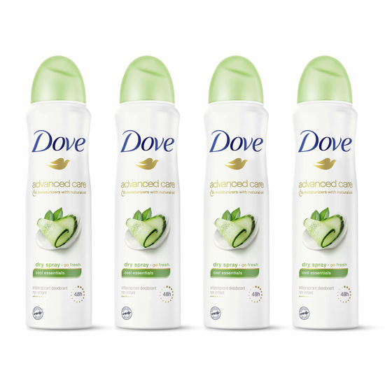 Picture of Dove Advanced Care Dry Spray Antiperspirant Deodorant for Women, Cool Essentials, for 48 Hour Protection & Soft, Comfortable Underarms, Green Tea, 3.8 Ounce (Pack of 4)