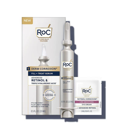 Picture of RoC Derm Correxion Fill + Treat Advanced Retinol Serum, Wrinkle Filler Treatment with Hyaluronic Acid for Forehead Wrinkles, Crow's Feet, Eleven Wrinkles, and Laugh Lines, 15ml