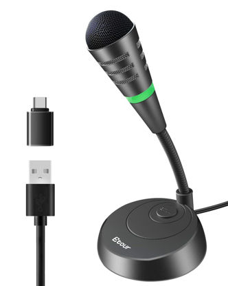 Picture of Etour Mini USB Computer Microphone for Zoom Meetings with Mute Button 360 Gooseneck for Podcasting/YouTube/Skype, External USB C Gaming Mic for Samsung Tablet A7 Laptop Mac PC or Windows