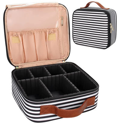 Picture of Relavel Travel Makeup Train Case Makeup Cosmetic Case Organizer Portable Artist Storage Bag with Adjustable Dividers for Cosmetics Makeup Brushes Toiletry Jewelry Digital Accessories (Stripe)