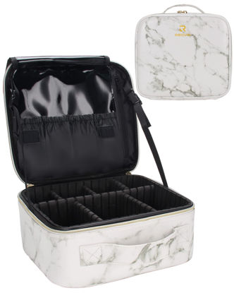 Picture of Relavel Makeup Case, Professional Makeup Box Portable Artist Storage Box, Travel Makeup Train Case, Makeup Case for Women with Adjustable Dividers Marble White