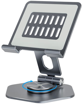 Picture of SOJUNER Swivel Tablet Stand, Tablet Holder for iPad with 360 Rotating Base, Aluminum Foldable Desktop Stand Holder Compatible with All Tablet Such as iPad Pro 12.9,11,10.5,9.7, Grey