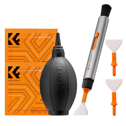 Picture of K&F Concept Camera Cleaning Kit, 6 in 1 with Vacuum Cleaning Cloth*2, Replaceable Cleaning Pen, Full Frame Cleaning Wand*2, Silicone Black Air Blow for Canon Nikon Cameras Cleaning Tool Accessories