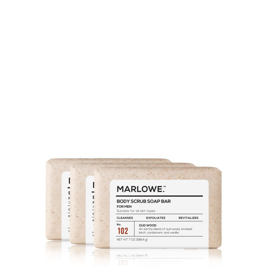 MARLOWE. No. 102 Men s Body Scrub Soap 7 oz 3 bars Earthy Oud Wood Scent Best Exfoliating Bar for Men Made with Natural Ingredients Green