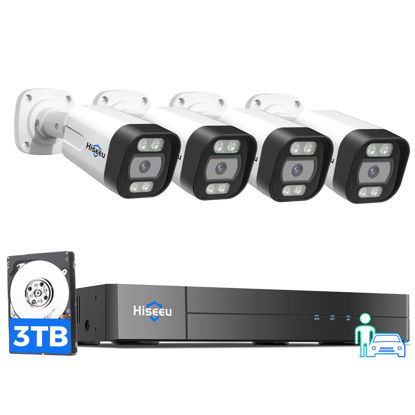 Picture of 【2-Way Audio+3TB HDD】 Hiseeu 4K PoE Security Camera System,Vehicle/Human Detect, 8MP NVR w/4Pcs 5MP IP Security Camera Outdoor, IP 67Waterproof, Free Motion Alerts, 24/7 Home Surveillance NVR Kit