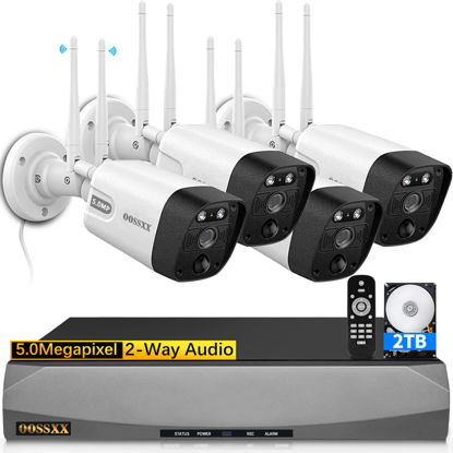 Picture of (5.0MP & PIR Detection) 2-Way Audio Dual Antennas Security Wireless Camera System 3K 5.0MP Wireless Surveillance Monitor NVR Kits with 2TB Hard Drive, 4Pcs Outdoor WiFi Security Cameras