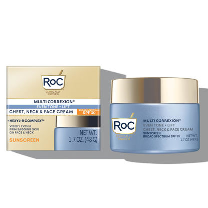 Picture of RoC Multi Correxion 5 in 1 Chest, Neck, and Face Moisturizer Cream with SPF 30, for Neck Firming and Wrinkles, Vitamin E & Shea Butter, Oil Free Skin Care, 1.7 Oz