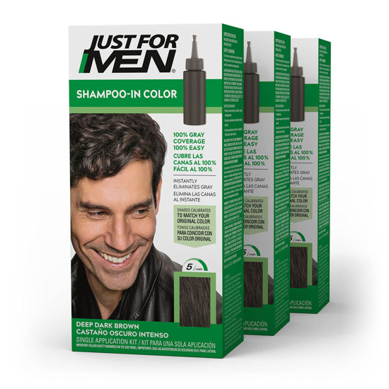 Picture of Just For Men Shampoo-In Color (Formerly Original Formula), Mens Hair Color with Keratin and Vitamin E for Stronger Hair - Deep Dark Brown, H-46, Pack of 3