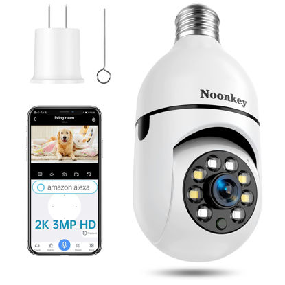 Picture of Noonkey 2K/3MP Light Bulb Security Camera, 360° Degree Panoramic,Alexa E27 Light Socket Camera for Outdoor, Wireless WiFi Home IP Camera with Motion Tracking Alarm, Color Night Vision,Two-Way Talk