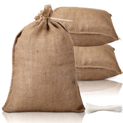 Picture of Shappy 10 Pieces Burlap Sand Bag 14" x 26" Empty Sand Bags with Solid Tie Flood Control Bag Water Barrier Sandbag for Flooding Moving House,Tent Sandbags, Store Bags