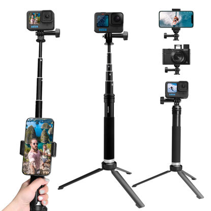 Picture of AFAITH Selfie Stick for GoPro Hero 11 10 9 8 7 6 5 4 Mini Max Session, Insta360, DJI OSMO Action Camera, Aluminum Alloy GoPro Selfie Stick with Stable Tripod Waterproof Handheld Monopod