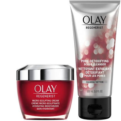 Picture of Face Wash by Olay Regenerist Advanced Anti-Aging Pore Scrub Cleanser (5.0 Oz) and Micro-Sculpting Face Moisturizer Cream (1.7 Oz) Skin Care Duo Pack, Total 6.7 Ounces Packaging may Vary